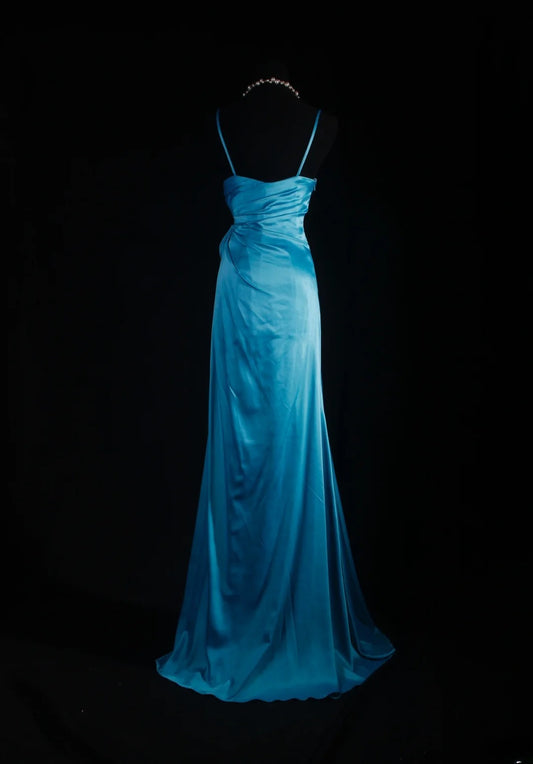 Vintage Mermaid Spaghetti Strap Blue Silk Satin 2000s Prom Dress Inspo For Women Girls Formal Party Gowns Formal Dresses AS065