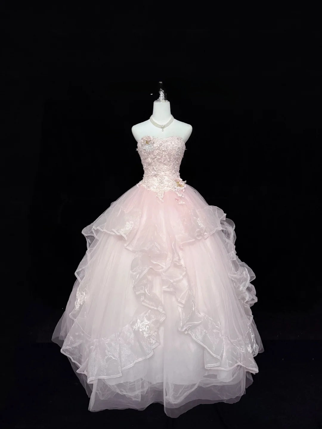 Sweet Ball Gown Sweetheart Light Pink Tulle With Lace Quince Dress Voluminous Sweet 16 Sweet Sixteen Outfits Vestido de 15 RB7436