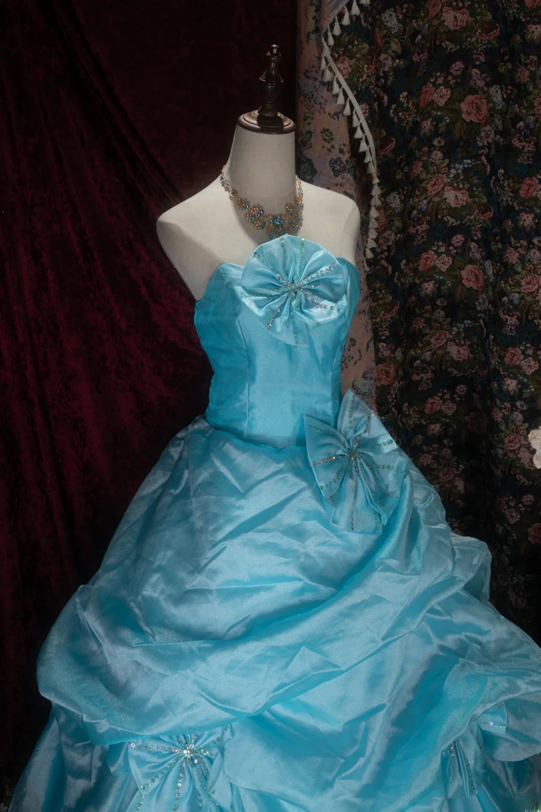 Elegant Ball Gown Strapless Blue Organza With Ruffled Long Quince Dress Quinceanera Dresses Formal Birthday Outfits RB8087