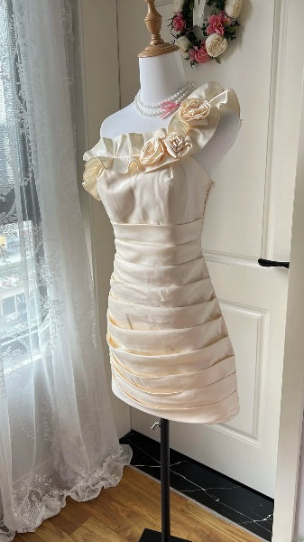 Sexy Hoco Dress Sheath One Shoulder Satin Short Homecoming Birthday Party Dress RC0436