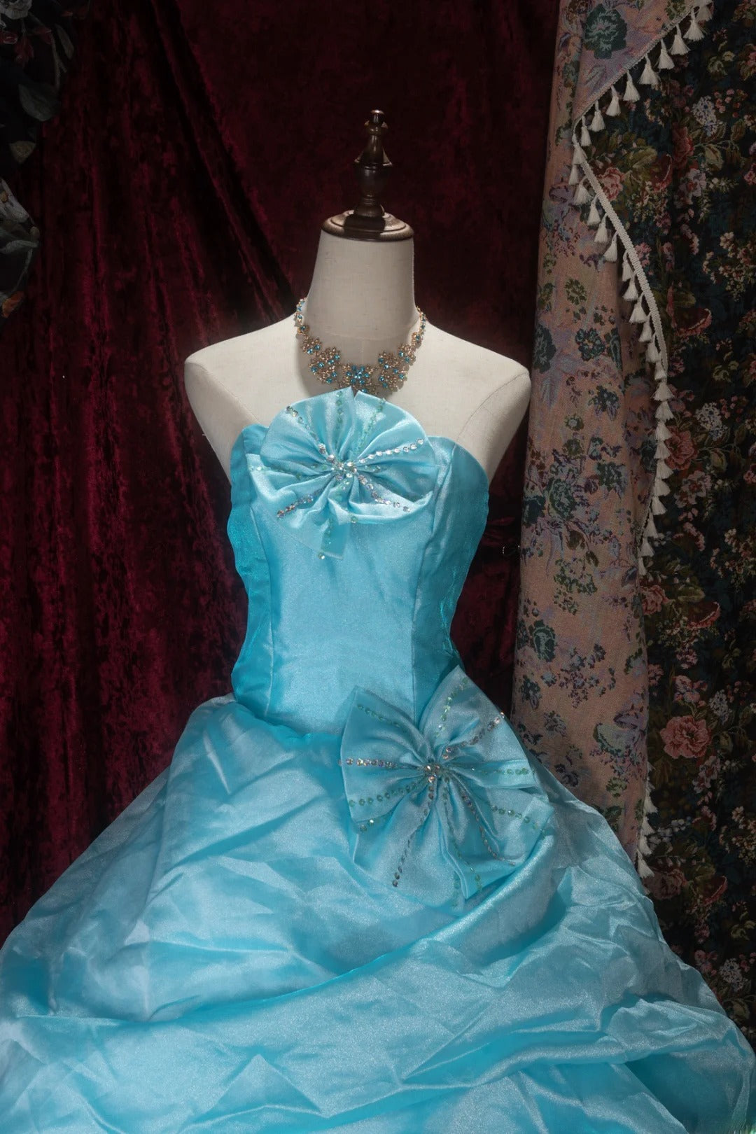 Elegant Ball Gown Strapless Blue Organza With Ruffled Long Quince Dress Quinceanera Dresses Formal Birthday Outfits RB8087