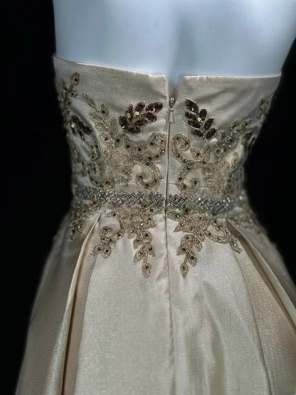 Vintage 80s Prom Dresses A line Sweetheart Gold Satin With Lace Long Evening Dress Formal Outfits RB5871