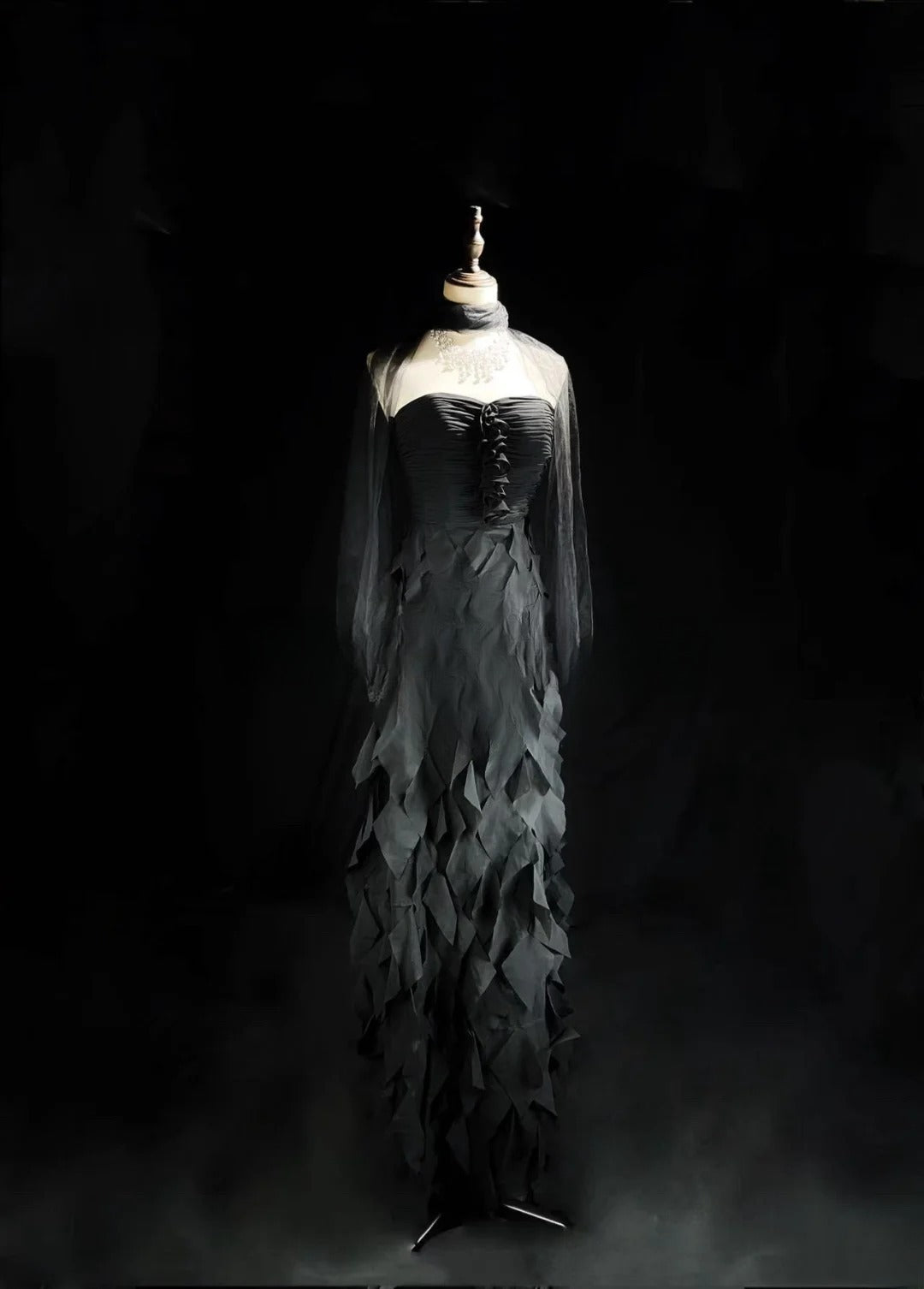 Vintage 80s Prom Dresses A line Sweetheart Black Chiffon With Ruffled Long Evening Dress Formal Outfits RB5872