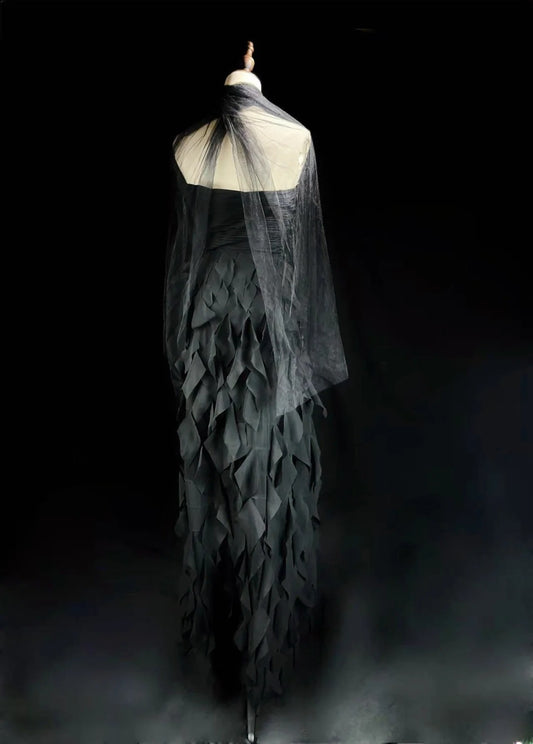 Vintage 80s Prom Dresses A line Sweetheart Black Chiffon With Ruffled Long Evening Dress Formal Outfits RB5872