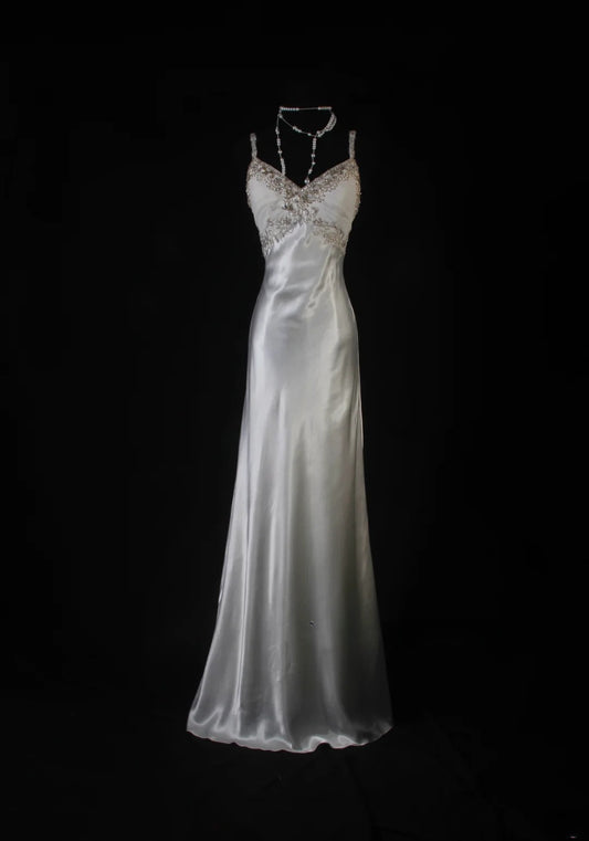 Vintage Mermaid Spaghetti Strap Silver Gray Silk Satin 2000s Prom Dress Inspo For Women Girls Formal Party Gowns Formal Dresses AS066