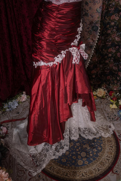 Elegant Mermaid Sweetheart Burgundy Taffeta With Lace Long Prom Dresses Formal Outfit Evening Night Dress RB8088