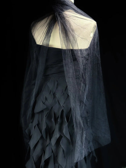 Vintage 80s Prom Dresses A line Sweetheart Black Chiffon With Ruffled Long Evening Dress Formal Outfits RB5872