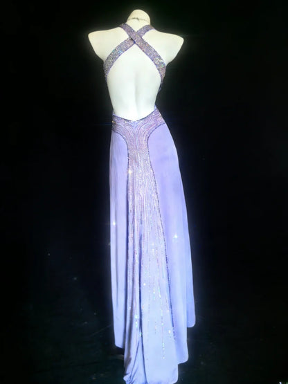 Retro 1950s Mermaid Halter Lilac With Beaded Bodice For Women Long Prom Dress Birthday Gowns AS066