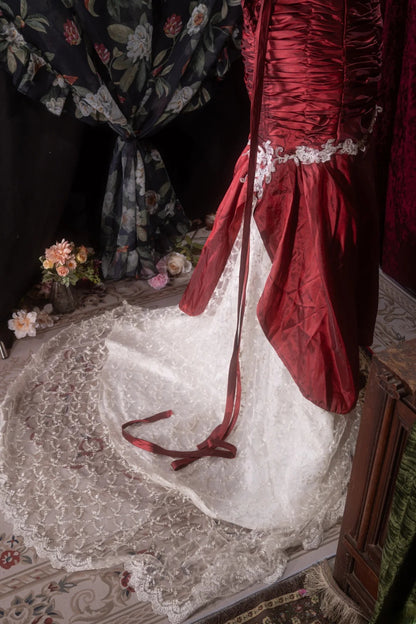 Elegant Mermaid Sweetheart Burgundy Taffeta With Lace Long Prom Dresses Formal Outfit Evening Night Dress RB8088
