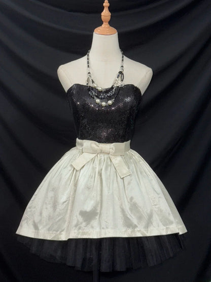 Elegant Ball Gown Strapless Black Sequin Party Dress Short Mini 18th Birthday Dresses Hoco Outfits RB3465