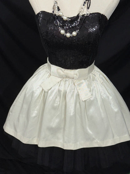 Elegant Ball Gown Strapless Black Sequin Party Dress Short Mini 18th Birthday Dresses Hoco Outfits RB3465