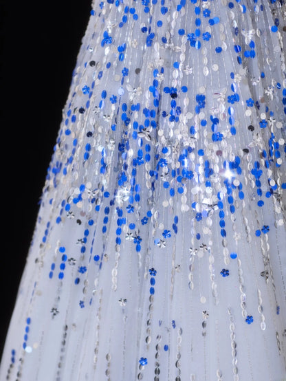 Classy A Line 1950s Formal Sweetheart Blue White Sequins With Beads Style Impress Long Prom Dresses Party Gowns SA067