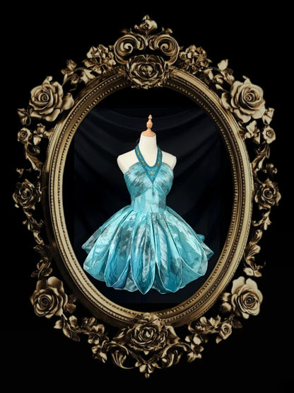 Elegant Ball Gown Halter Blue Satin Party Dress Short Mini 18th Birthday Dresses Hoco Outfits RB3466