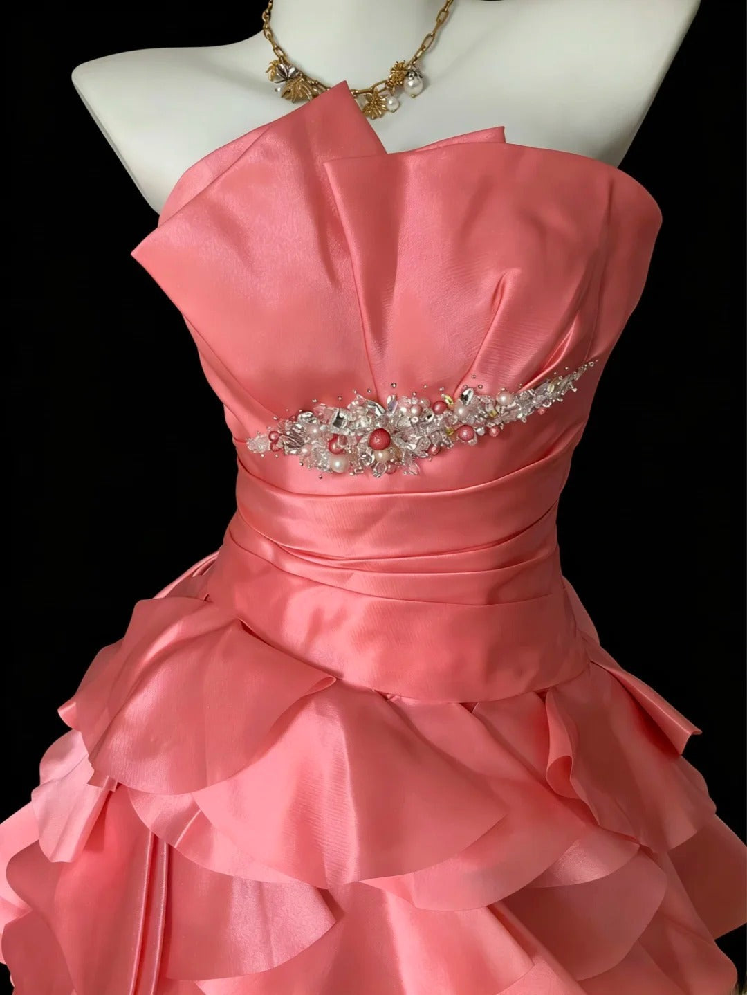 Classy Ball Gown Strapless Coral Pink Tulle Sleeveless For Women Long Prom Dresses Senior Sweet 16 Birthday Outfits AS068