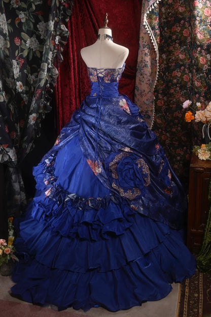 Elegant Ball Gown Sweetheart Royal Blue With Ruffled Flowers Long Quince Dress Quinceanera Dresses Formal Birthday Outfits RB8090