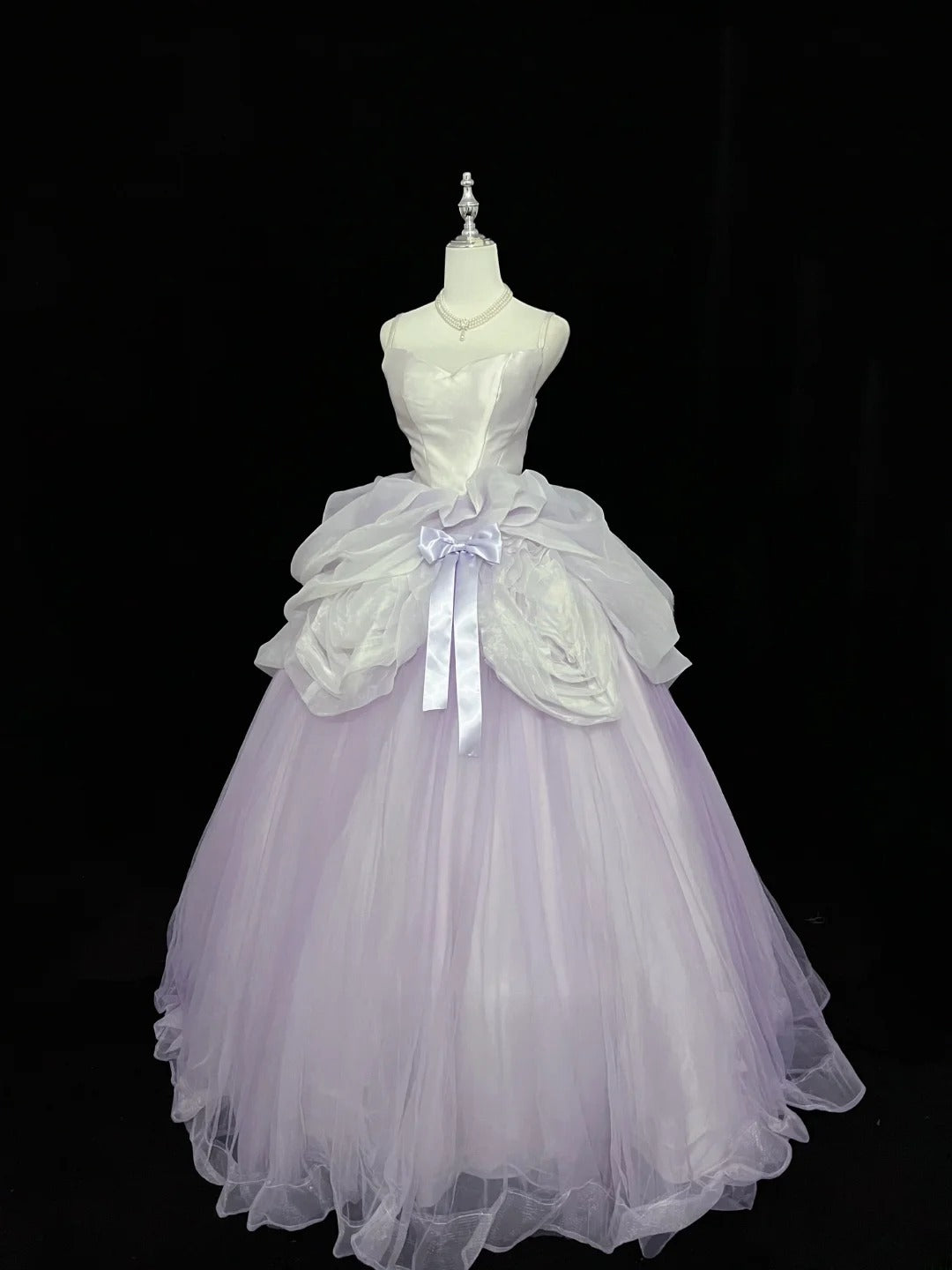 Pretty Ball Gown Spaghetti Straps Lilac Tulle With Flowers Quince Dress Voluminous Sweet 16 Sweet Sixteen Outfits Vestido de 15 RB7439