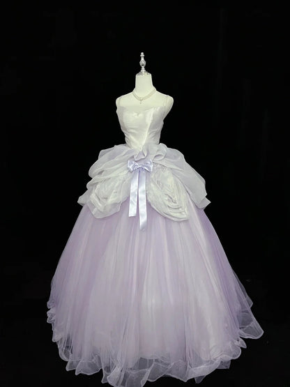 Pretty Ball Gown Spaghetti Straps Lilac Tulle With Flowers Quince Dress Voluminous Sweet 16 Sweet Sixteen Outfits Vestido de 15 RB7439