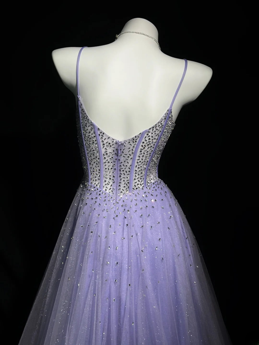 Vintage 1980s Prom Dresses A Line Spaghetti Strap Lilac Tulle With Beaded Evening Dress Formal Outfits RB5874