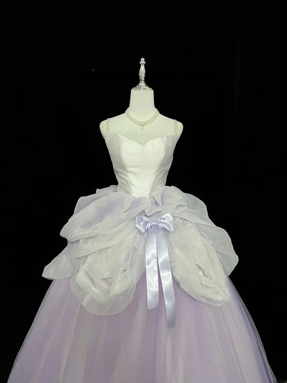 Pretty Ball Gown Spaghetti Straps Lilac Tulle With Flowers Quince Dress Voluminous Sweet 16 Sweet Sixteen Outfits Vestido de 15 RB7439