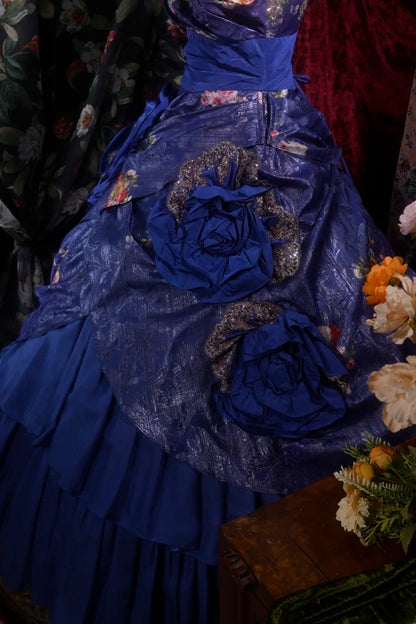 Elegant Ball Gown Sweetheart Royal Blue With Ruffled Flowers Long Quince Dress Quinceanera Dresses Formal Birthday Outfits RB8090