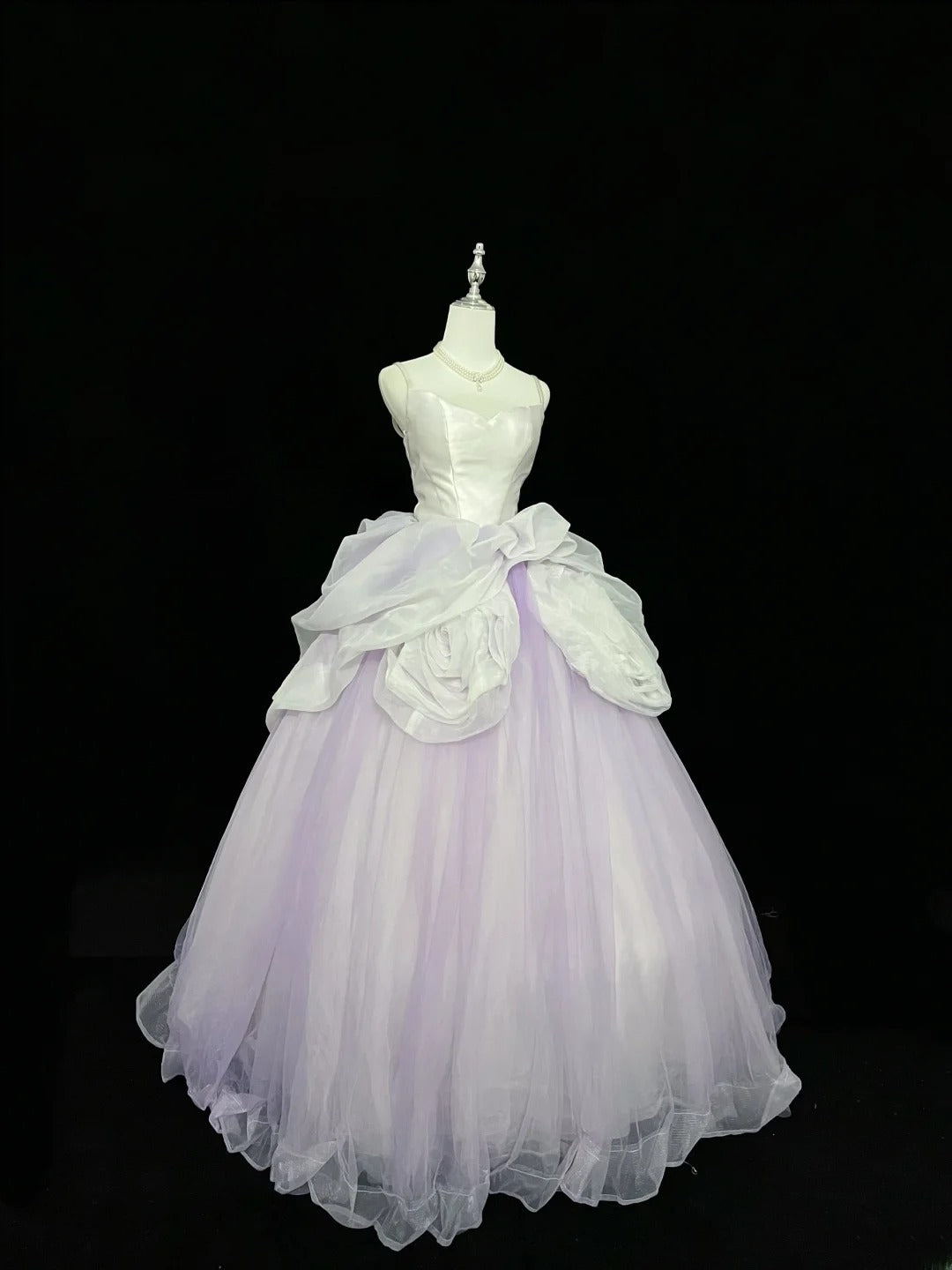 Pretty Ball Gown Spaghetti Straps Lilac Tulle With Flowers Quince Dress Voluminous Sweet 16 Sweet Sixteen Outfits Vestido de 15 RB7439