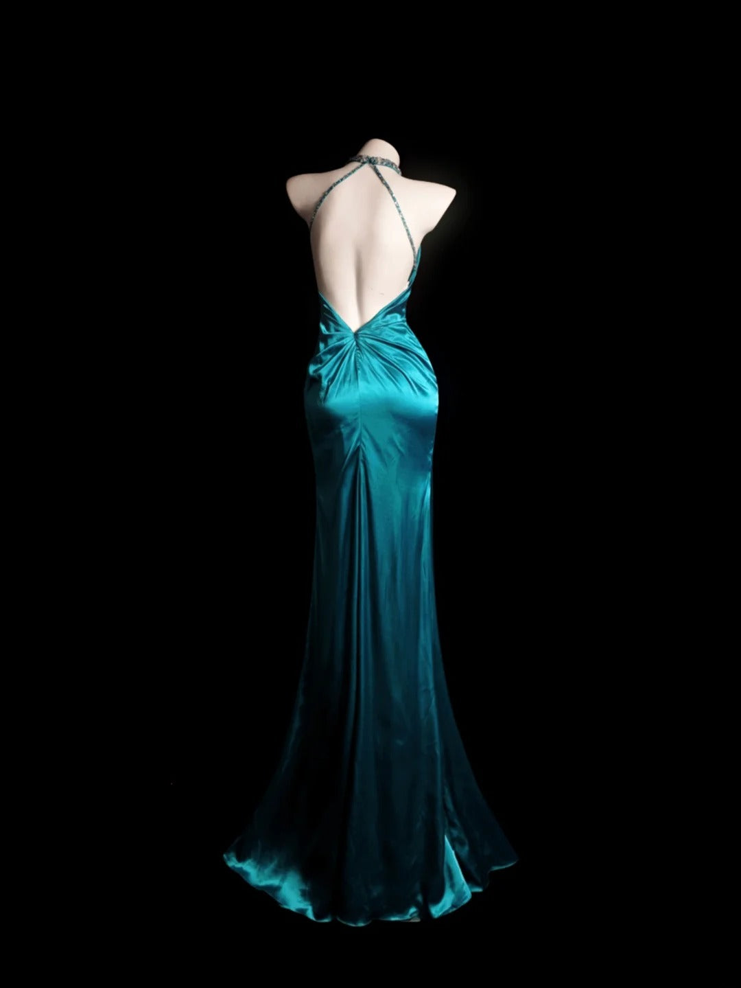 Blue Prom Dress Mermaid Halter With Ruched Beading Modest Floor Length Formal Party Gown RB9871