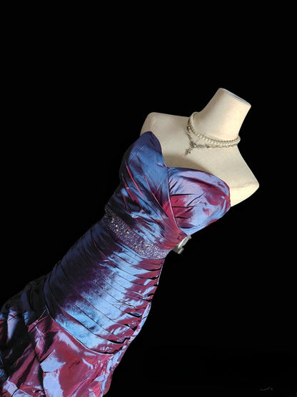 Vintage Mermaid Sweetheart Purple Taffeta Long Prom Dress With Crystals Formal Dress Party Dresses RB6953