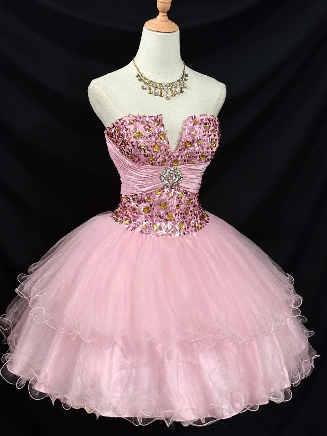 Elegant Ball Gown Sweetheart Pink Tulle Party Dress Short Mini 18th Birthday Dresses Hoco Outfits RB3467