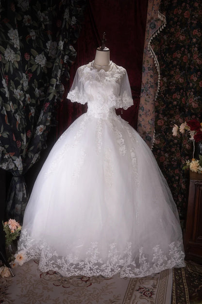 Beautiful Ball Gown Sweetheart White Tulle With Lace Cape Long Autumn Brides Gown Bridal Dress Wedding Dresses RB8092