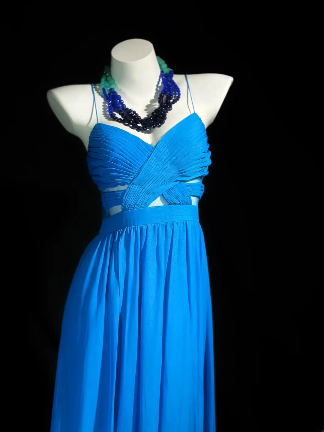 Vintage 80s Prom Dresses A line Spaghetti Strap Royal Blue Chiffon Wit – RubyFashionDress