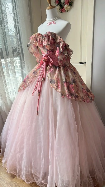 Dream Sweet 16 Dresses Long Off The Shoulder Floral Tulle Ball Gown Sweet Sixteen Party Birthday Gown RC0441
