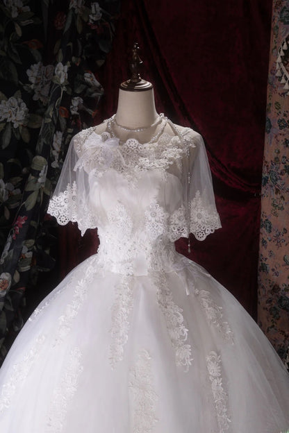 Beautiful Ball Gown Sweetheart White Tulle With Lace Cape Long Autumn Brides Gown Bridal Dress Wedding Dresses RB8092