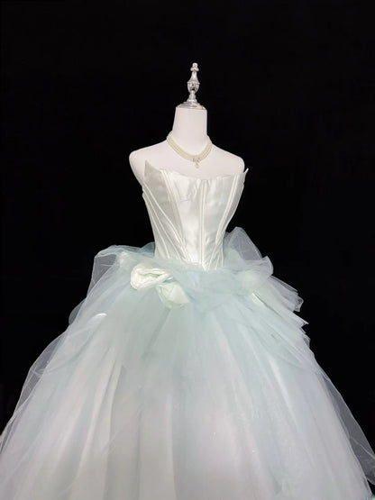 Stunning Ball Gown Strapless Mint Green Tulle With Ruffled Quince Dress Voluminous Sweet 16 Sweet Sixteen Outfits Vestido de 15 RB7442