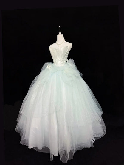 Stunning Ball Gown Strapless Mint Green Tulle With Ruffled Quince Dress Voluminous Sweet 16 Sweet Sixteen Outfits Vestido de 15 RB7442