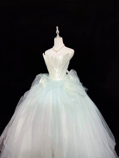 Stunning Ball Gown Strapless Mint Green Tulle With Ruffled Quince Dress Voluminous Sweet 16 Sweet Sixteen Outfits Vestido de 15 RB7442