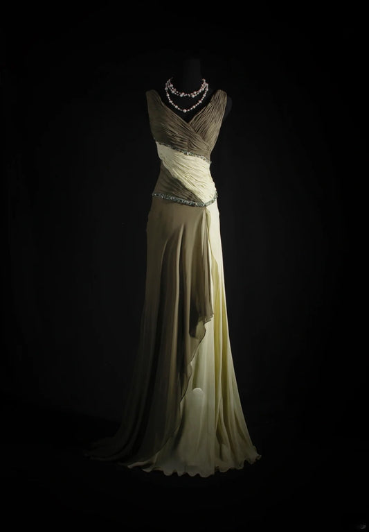 Vintage Mermaid V Neck Chiffon Multi Colors Party Dress With Beads 1950s Retro Classy Birthday Dinner Long Prom Dresses AS072