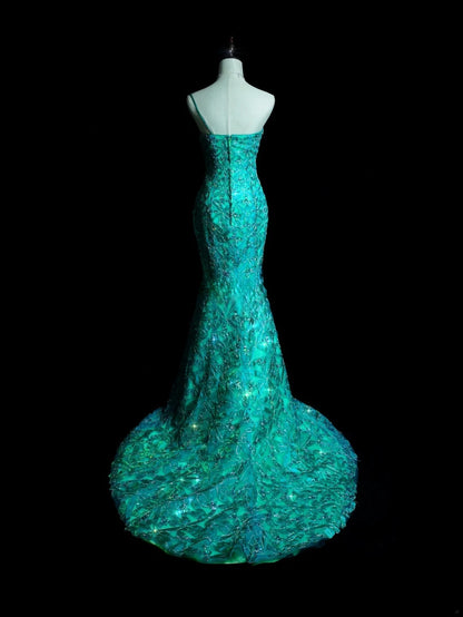 Blue Prom Dress Mermaid One Shoulder With Beading Modest Floor Length Formal Party Gown RB9874