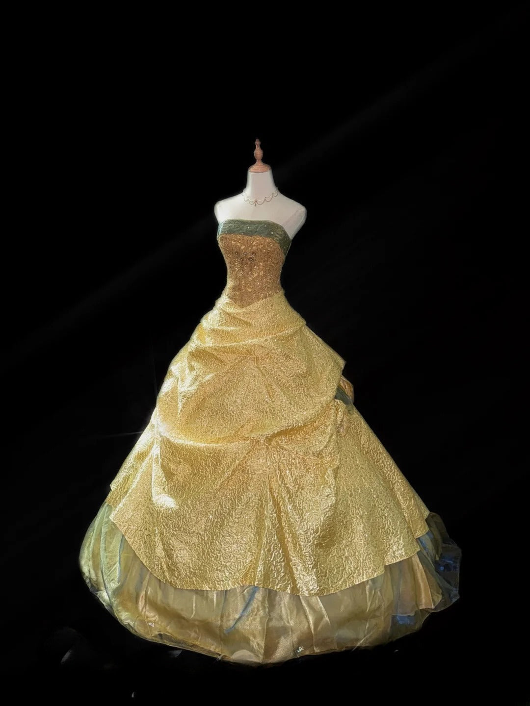 Cute Ball Gown Strapless Sleeveless Gold With Ruffles Flower Long Quinceanera Dress vestido de 15 de cenicienta RB3468