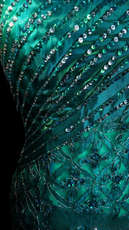 Blue Prom Dress Mermaid One Shoulder With Beading Modest Floor Length Formal Party Gown RB9874