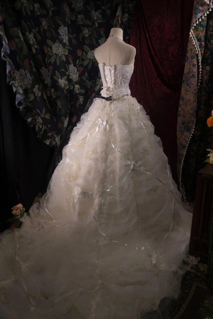 Elegant Ball Gown Strapless White Yellow With Ruffled Tiered Long Quince Dress Quinceanera Dresses Formal Birthday Outfits RB8093