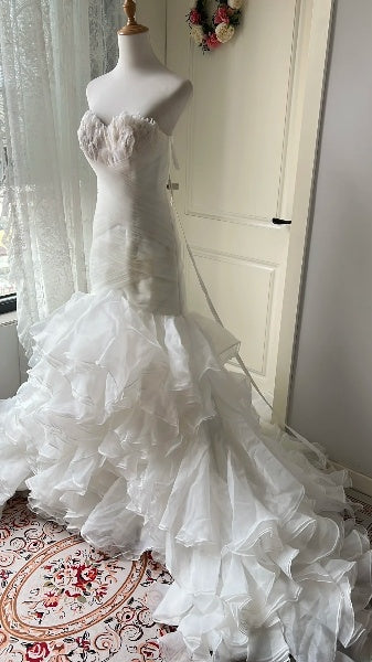 Princess Wedding Dress Mermaid Sweetheart White Tulle With Tiered Layers Bridal Gown RC0447
