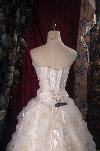 Elegant Ball Gown Strapless White Yellow With Ruffled Tiered Long Quince Dress Quinceanera Dresses Formal Birthday Outfits RB8093