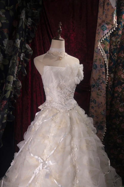 Elegant Ball Gown Strapless White Yellow With Ruffled Tiered Long Quince Dress Quinceanera Dresses Formal Birthday Outfits RB8093