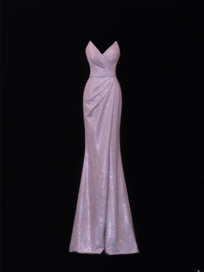Modest Prom Dress Aesthetic Mermaid Sweetheart Lilac Sequin Style Impress With Pleated Long Party Formal Gown SA074