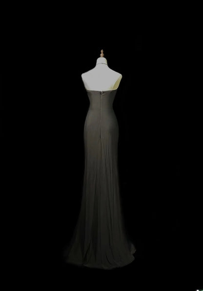 Vintage 70s Prom Dresses Mermaid Sweetheart Black Chiffon With Beading Evening Dress Formal Outfits RB5880