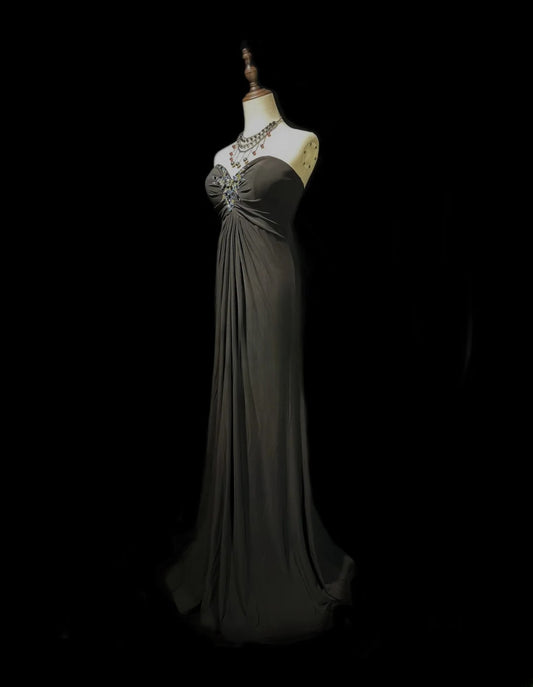 Vintage 70s Prom Dresses Mermaid Sweetheart Black Chiffon With Beading Evening Dress Formal Outfits RB5880