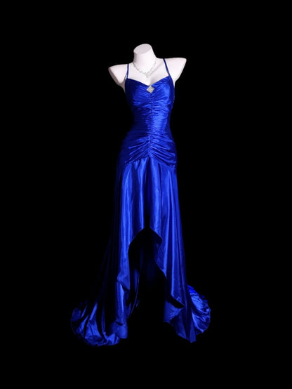 Royal Blue Prom Dress Mermaid Spaghetti Straps With Backless Modest High Low Formal Party Gown RB9877