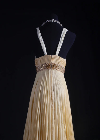 Women's Cocktail Party Gowns 80s A line V Neck Chiffon Pleated With Beads Long Graduation Dinner Outfits Prom Dresses AS075