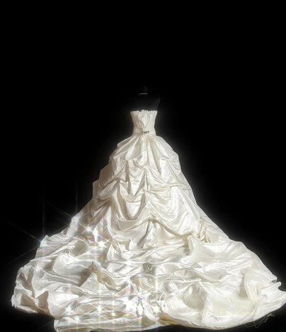 Vintage Ball Gown Strapless 80s With Tiered Long Autumn Winter Bridal Dress Wedding Dresses RB8821