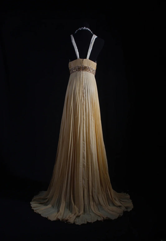 Women's Cocktail Party Gowns 80s A line V Neck Chiffon Pleated With Beads Long Graduation Dinner Outfits Prom Dresses AS075